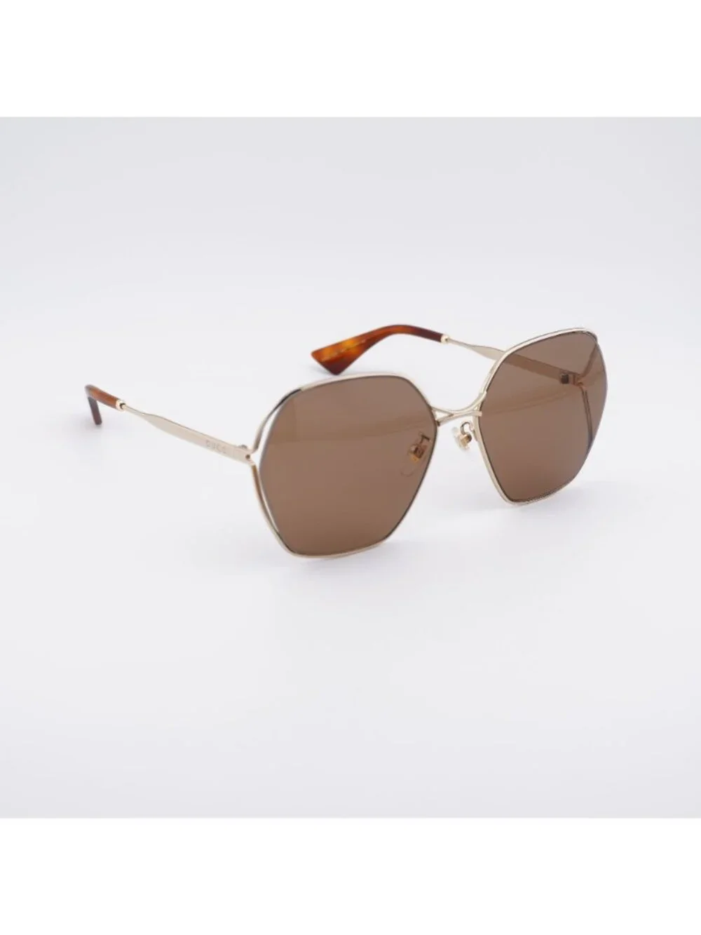 Gucci GG0818SA 002 Sunglasses Gold Geometric Frame, Brown Lenses